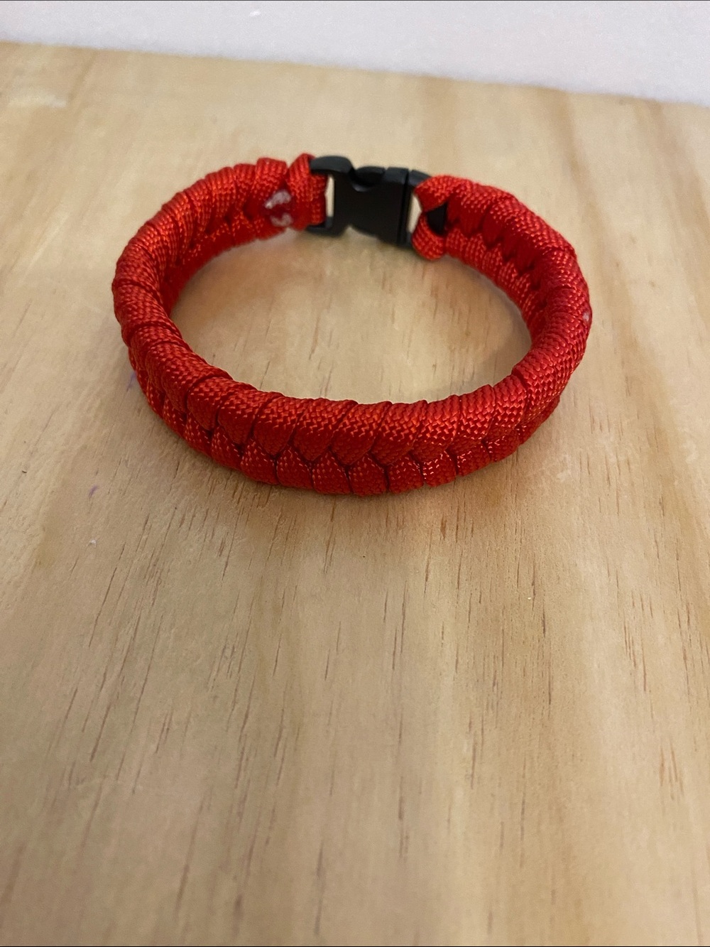Men's Red Braided Paracord Bracelet with Black Snap Buckle